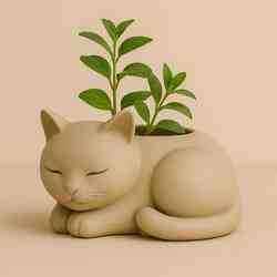 Sleeping Cat Planter – Two Versions Included (Open & Closed Base)