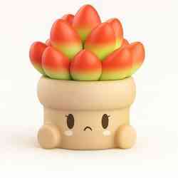 🍓 Red Kawaii Succulent in Pot - Cute 3D Decorative Figure