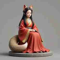2209 Fox Spirit Woman in Pu Song Ling Style, magic, dragon, serpent, wood, gnome, gorgon, warrior, wild, fox, monster, cat, fair, witch, werewolf, horror, beast, snake, troll, skeleton dance