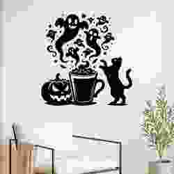 Halloween Ghosts Hot Cocoa Cat - Wall Art Multicolor
