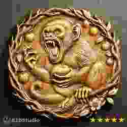 Crazy Monkey Relief High Detail 3D Model: CNC Laser & 3D Print STL File + 4K TIF Grayscale Image