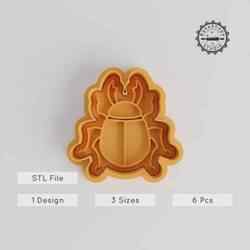 Beetle Shape Cutter & Stamp Set, Insect Cookie & Fondant Decor, 6 Pcs, S/M/L Sizes, Nature Bug Theme