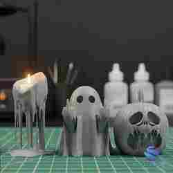 Halloween Creepy Candle Set – Ghost with Middle Finger, Melting Face Pumpkin & Fake Drip Candle Holder | 3D Print STL