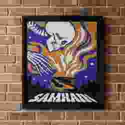 Samhain Skeleton Fire Ritual Wall Art
