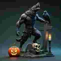 2413 COLOR Werewolf Howling - 3D Model, Halloween, magic, spider, mask, wild, bat, monster, mutant, fair, witch, werewolf, horror, beast, mutant spider, skeleton, skull