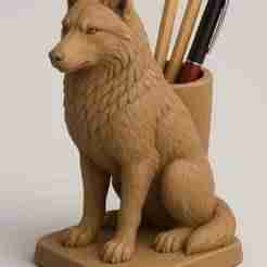 3D Wolf-Shaped Pen Holder – Desk Organizer STL