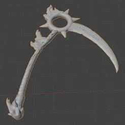 Battle worn scythe with flames