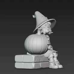 Brujita Calabacita - kawaii witch figurine with tender pumpkin