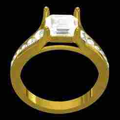 Cathedral Emerald Cut Channel Set Engagement Ring