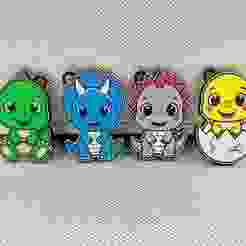 collection of dinosaur keychains