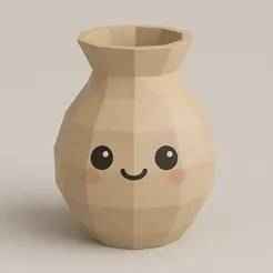 Cute Face Vase 3D Model | Adorable Low Poly Flower Pot for 3D Printing