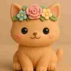 Cute Kawaii Cat with Flower Crown – Adorable Cat Figurine STL