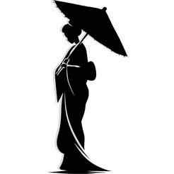 Geisha silhouette holding an open umbrella 3 - 2D/3D Wall Art STL+SVG For CNC Router, Plasma, Waterjet, Laser & 3D Printer