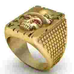 Gold Skull Poker Ace Ring with Ruby Eyes