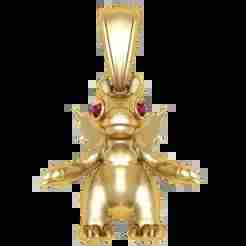 Golden Baby Dragon Pendant with Ruby Eyes