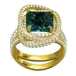 Green Asscher Cut Diamond Circle Diamond Ring
