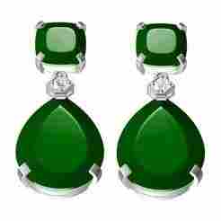 Green Sapphire Pear and Cushion Solitaire Stud Earring