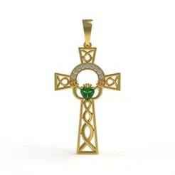Heart Diamond Celtic Cross Pendant