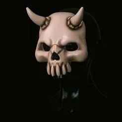 Human skull with horns