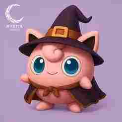 Jigglypuff Witch Halloween – Chibi 3D Cartoon Figure