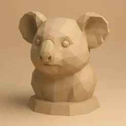 Koala Bust Low Poly 3D Model | Polygonal Cute Animal Sculpture for 3D Printing