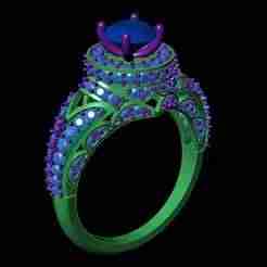 Luxury Halo Engagement Ring 3D CAD Jewelry Model STL  3DM