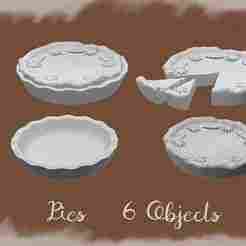 Miniature Pies Set – 6 Objects | Dollhouse & Tabletop 3D Models