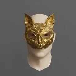 Ornamental Cat Mask 3D for Carnival/Cosplay | Gold Filigree STL Model