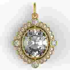 Oval Stone Bezel Set Round Diamond Cluster Pendant