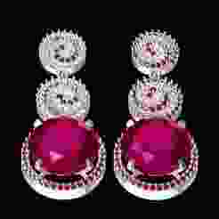 Pink Round Halo Diamond Drop Earring
