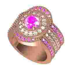 Round Halo Bridal Engagement Ring Set with Bands