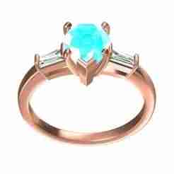 Simple Pear and Baguette Diamond Solitaire Engagement Ring