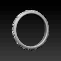 Slim Botanical Ring - Minimal 3D Printable Band with Plant Motif