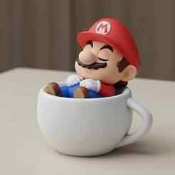 Sleeping Mario in Teacup 3D Print STL Figurine Kawaii Fan Art