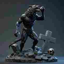 2076 COLORFUL Werewolf Howling - 3D Model, beast, magic, creature, fantasy, wood, base, sword, warrior, wild, cat, monster, dog, godzilla, fair, witch, werewolf, horror, beast, gothic, troll