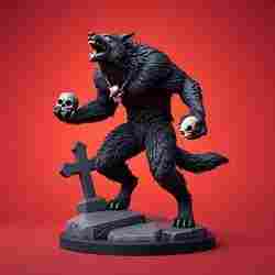 2244 Werewolf Howling with Skulls 3D Model  magic
