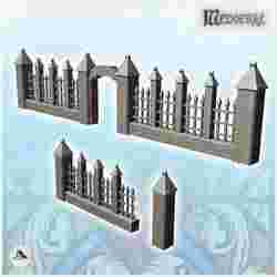 Iron fence set with stone posts and gate (2) - Modern WW2 WW1 World War Diaroma Wargaming RPG
