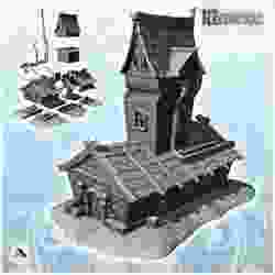 Large medieval building with high tower with exterior pipes and accessories (9) - Medieval Gothic Feudal Old Archaic Saga 28mm 15mm