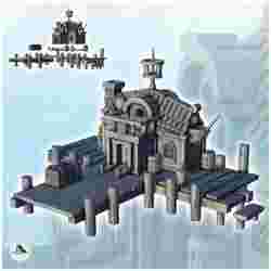 Medieval wooden harbor building with dock and wooden mast (7) - Pirate Jungle Island Beach Piracy Caribbean Medieval