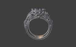 ornamental scrollwork round gemstone silver ring
