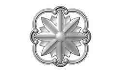 Rounded square carved scroll frame and faceted rosette relief