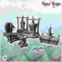 Set of chaos torture accessories with metal cages and spiked coffin (15) - Ork Green Horde Fantasy Beast Chaos Demon Ogre