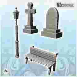 Set of tombstones and outdoor accessories for cemetery (1) - terrain WW2 scenery modern miniatures diaroma