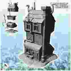 Viking house with large chimney and exterior pipes with wooden emblems (8) - Medieval Gothic Feudal Old Archaic Saga 28mm 15mm