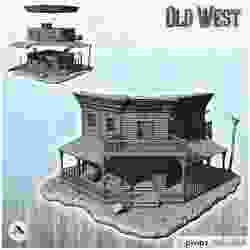 Western bank building in corner with balcony (+ props) (25) - Cowboy USA America ACW American Civil War History Historical