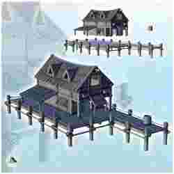 Wooden half-timbered port warehouse with quay and canopy (9) - Pirate Jungle Island Beach Piracy Caribbean Medieval