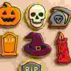 Halloween Cookie Cutters (6) - Pumpkin, Skull, Tombstone, Witch Hat & Candle (STL 3D Print)
