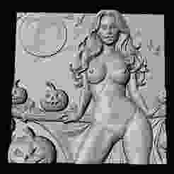 Nude Witch .STL (2) Files Low Relief 3D Print or CNC Router NUDE Witch Pumpkin