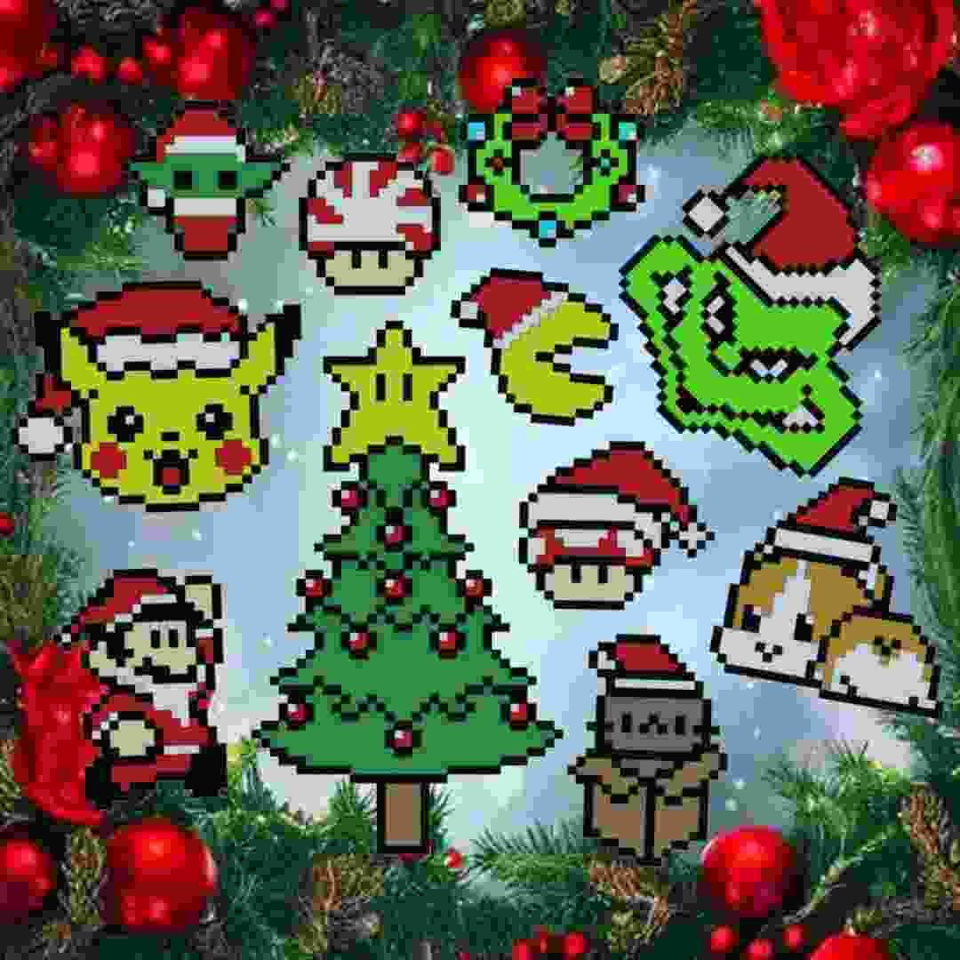 Collection d'ornements de Noël pixelisés / 8Bit