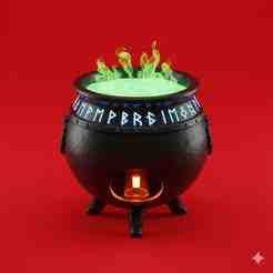 Glowing potion cauldron (LED holder) - Halloween, spooky, scary, horror, creepy, haunted, October 31, trick or treat, pumpkin, jack o’ lantern, jackolantern, ghost, skeleton, skull, zombie, witch, vampire, monster, mummy, Frankenstein, Grim Reaper, scarec